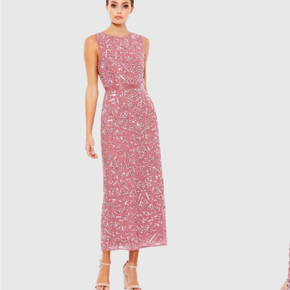 Mac Duggal 93550 Pink Sequin Beaded Midi Cocktail Dress| Size 4